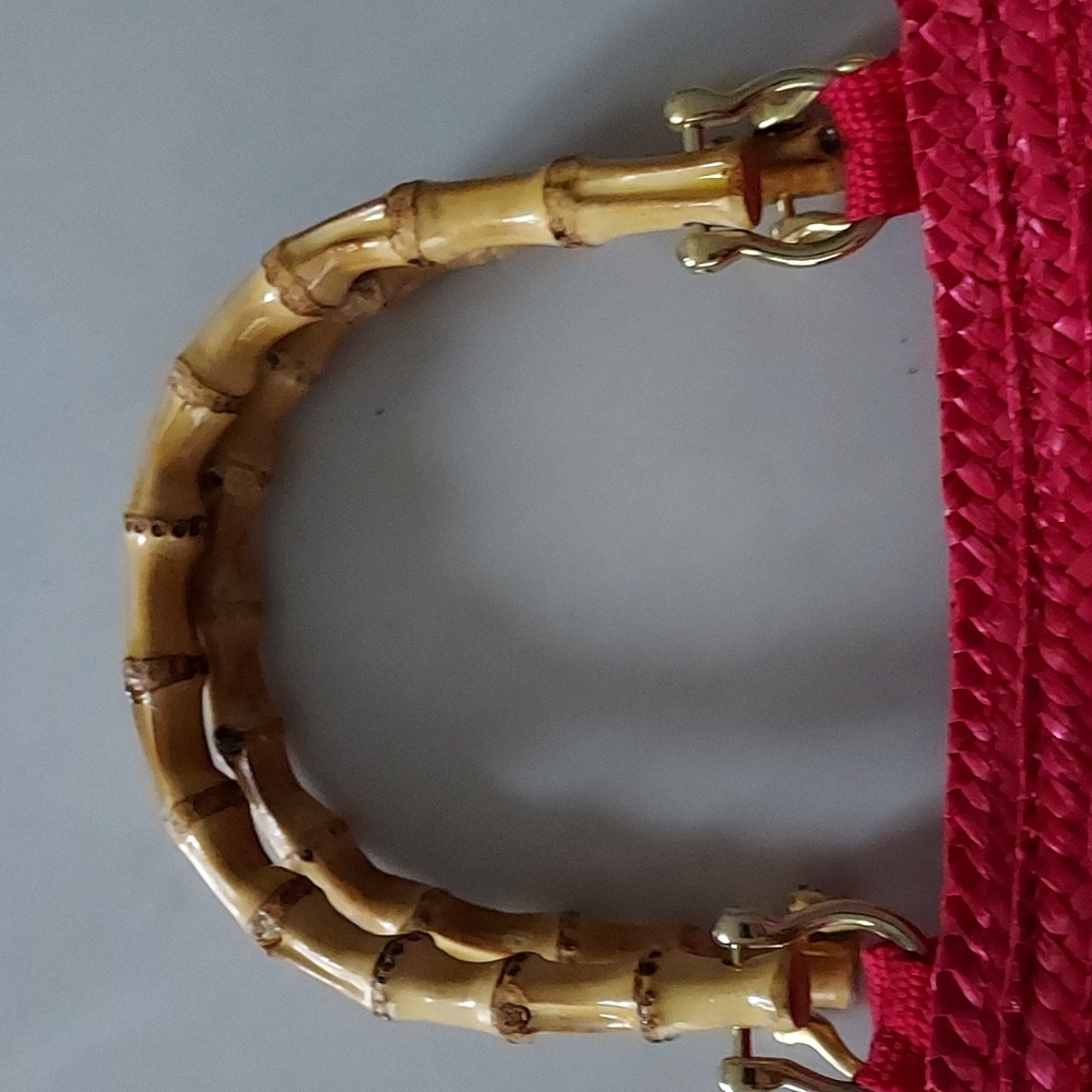 WHEAT STRAW Women's Handbag With Bamboo Handles Color Red - Picture 3 of 8